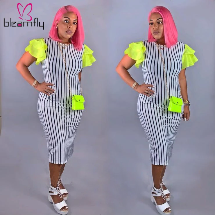 Осеннее женское платье короткий рукав с оборками Ретро стиль бодикон миди в