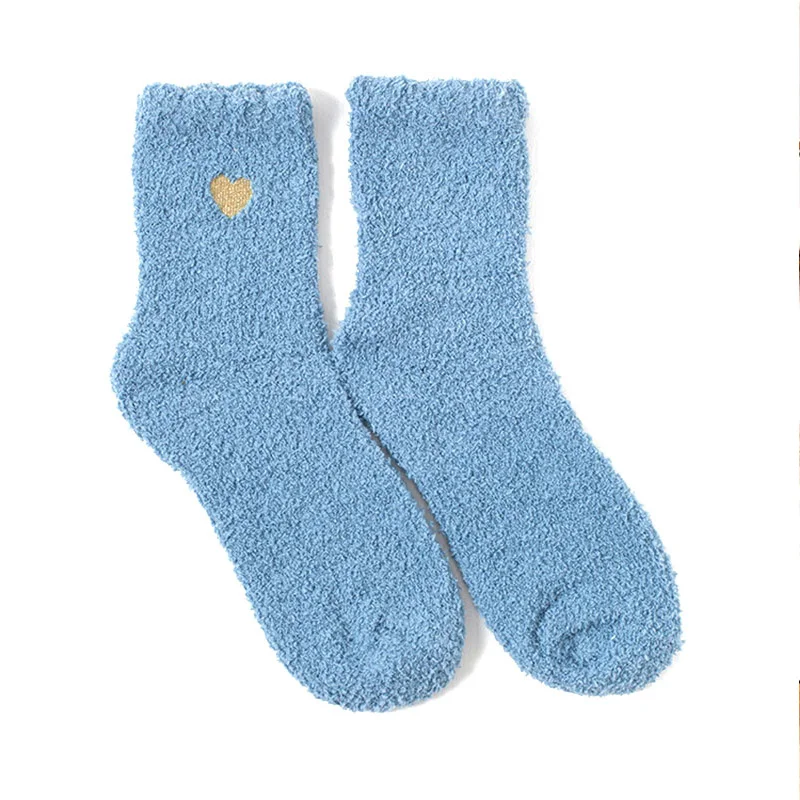 

1 Pair Coral Fleece Socks Embroidered Heart-shaped Love Winter Plus Velvet Warm Comfortable Home Floor Sock for Girlfriend Gifts