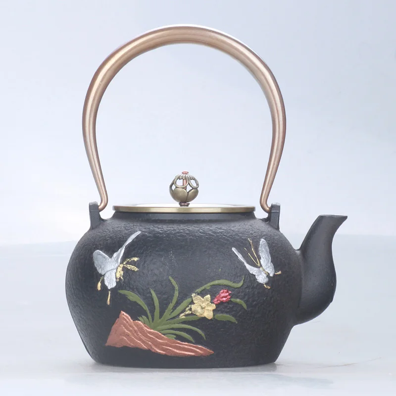 Чугунный чайник окислительная пленка Орхидея Бабочка двойной медный для