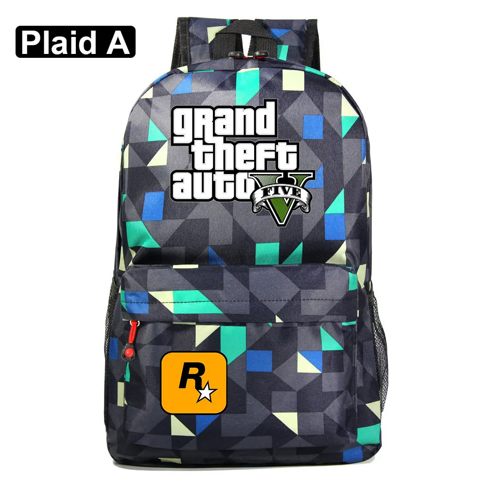 A34-27 Подарочные игры с героями мультфильмов, GTA5, клетчатая школьная сумка ярких цветов для мальчиков и девочек, женский рюкзак, школьные сумки для подростков, холщовые мужские школьные рюкзаки - Цвет: A34-27