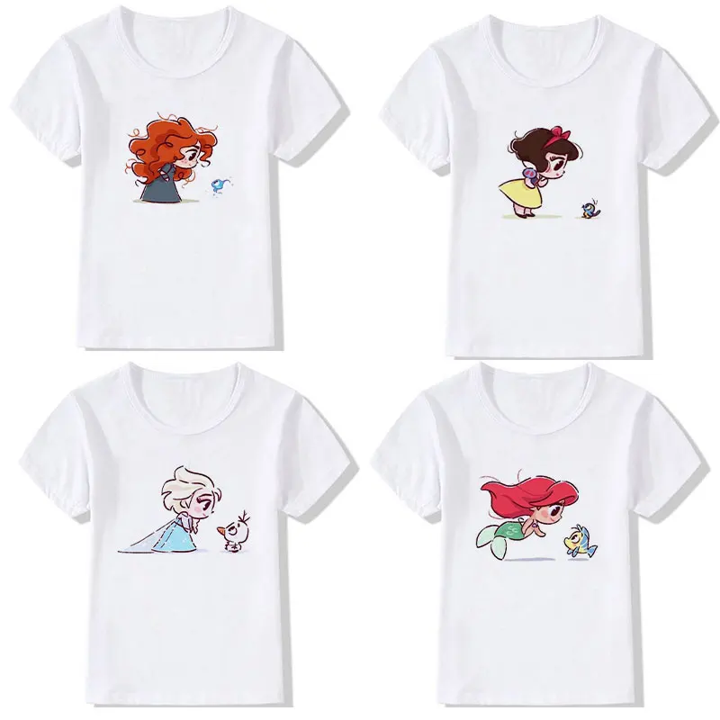 

Fashion T-shirt Kids Cute Little Princess And Animals O-neck Girls Tops Unisex Kawaii Funny Aesthetic Girls Clothes Short Sleeve