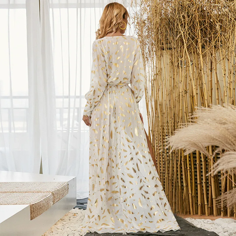 

Women Dress 2020 Vintage Chiffon Bohemian Sexy Dress Elegant Party Night Long Sleeve Dress