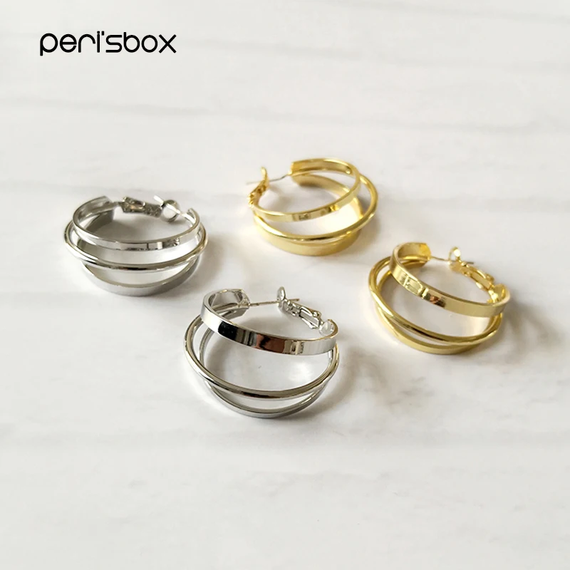 Peri'sBox тройной круг геометрические серьги для женщин Золотой Серебряный цвет