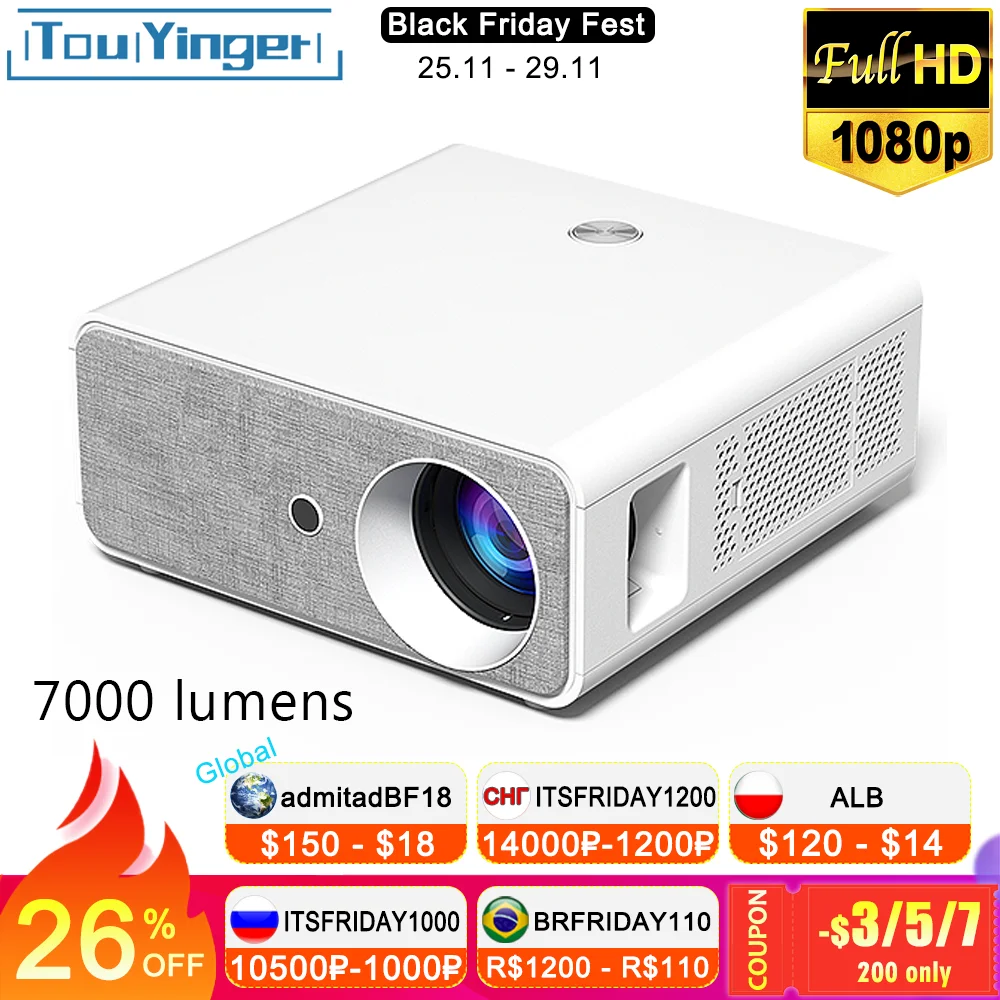 Светодиодный проектор Touyinger HQ7 7000 лм Android портативный видеопроектор 1080P Full HD экран