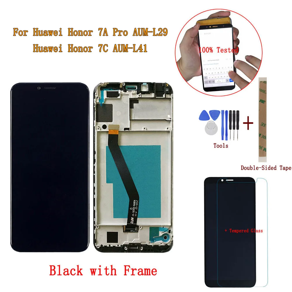Black with Frame ЖК-дисплей стекло для huawei Honor 7A Pro AUM-L29/Honor 7C AUM-L41 ЖК-дисплей монитор сенсорный экран сенсорная Рамка Замена - Цвет: Black with Frame