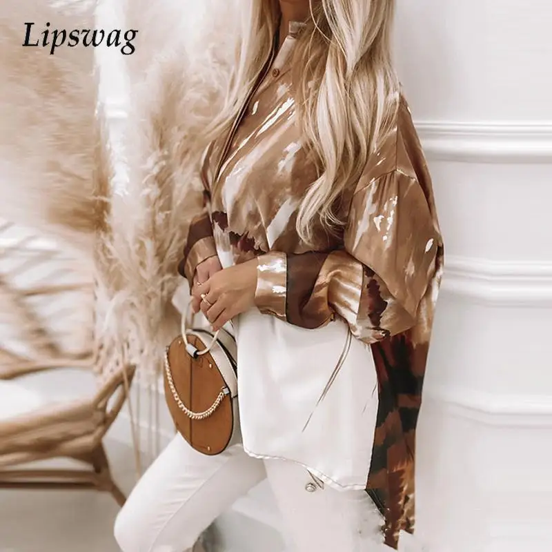 

Женская блузка с отложным воротником, Повседневная Элегантная блузка на пуговицах с длинным рукавом и принтом, весна-осень 2022