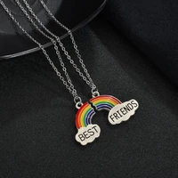 2 piecesset womens stitching heart shaped rainbow friendship couple necklace fashion best friend a pair of pendant gifts