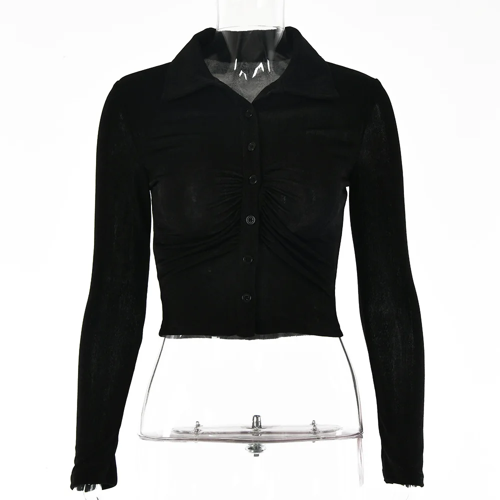 

2021 hot sale new style women's summer lapel long-sleeved single-breasted fashion street blouse