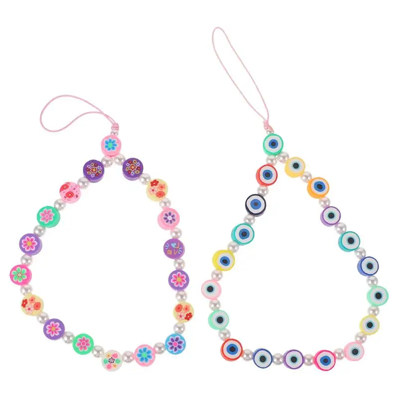 

2Pcs Beaded Practical ID Tag Hanging Lanyards Cellphone Hanging Rope Keys