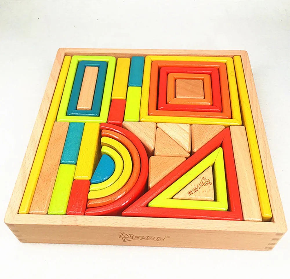 32-piece Kids Wooden Rainbow Stacking Blocks Educational Montessori Toys Baby Early Education Boys and Girls Gifts