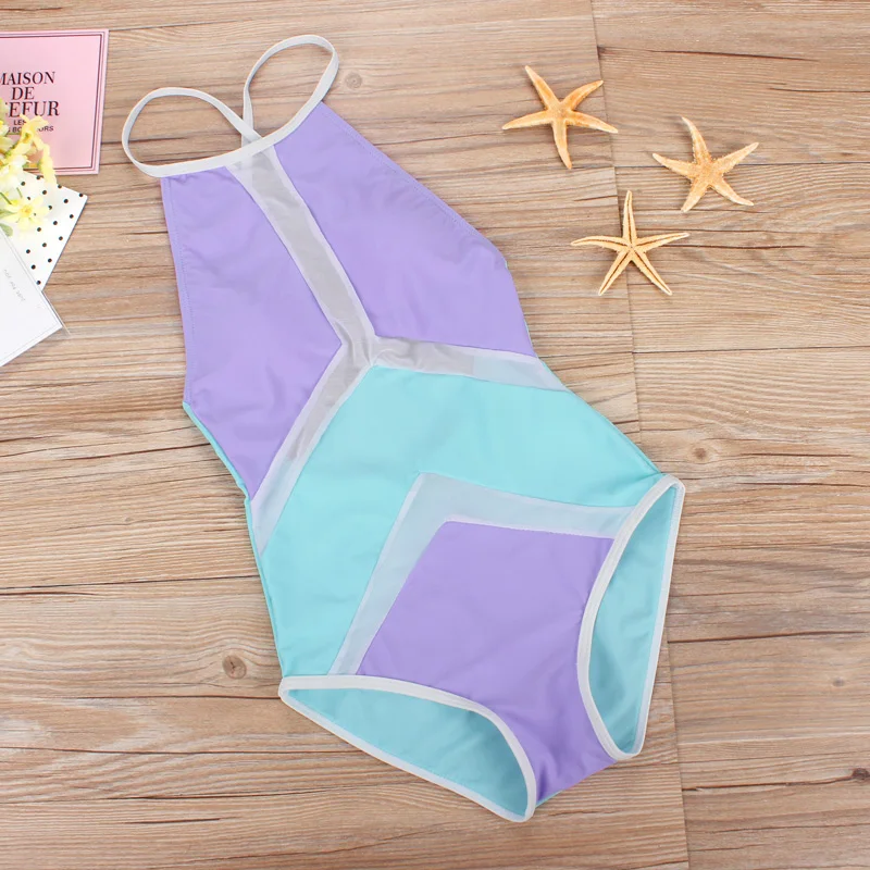 Новинка 2020 сетчатый лоскутный купальный костюм цельный монокини с высокой
