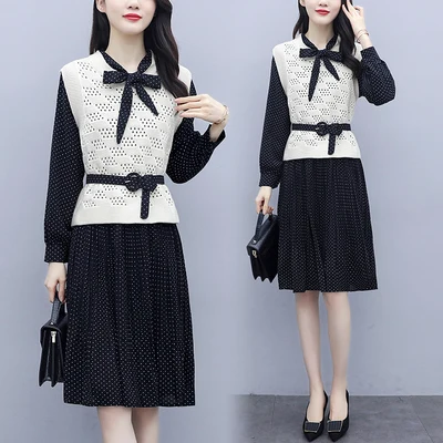 

Woman Suits Lady Suit Office With Dress Knitted Women's Sweater Vestido De Muje Office Wear Woman Dress Conbinaison Femme
