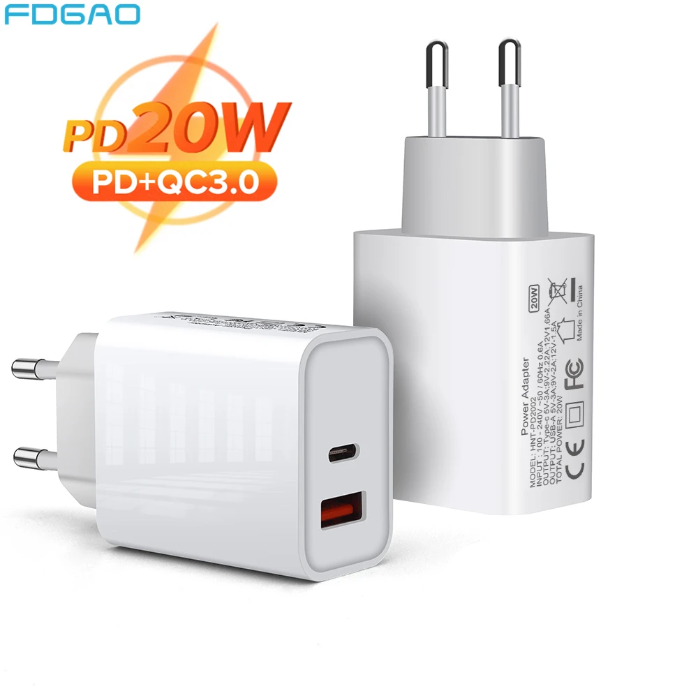 

20W PD Fast Charging USB Charger For iPhone 13 12 11 Quick Charge QC 3.0 Type C for Apple Watch 7 AirPods Pro iPad Wall Adapter