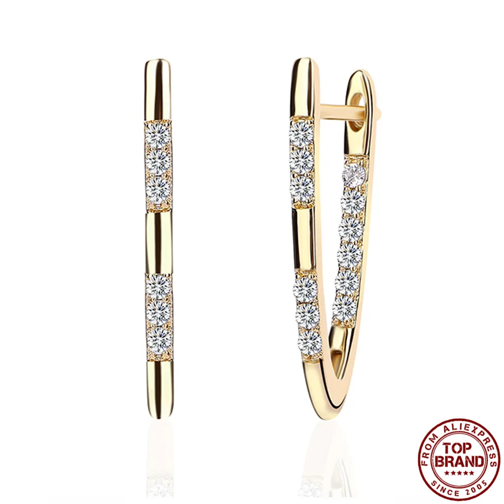3-gold color Серьги-гвоздики INALIS, хит, Роскошные, v-образная форма, Золотой/Серебряный/розовое золото, 5А, кубический цирконий, серьги-гвоздики для женщин, ювелирное изделие, подарок - Окраска металла: 3-gold color