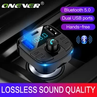 onever bluetooth 5 0 fm transmitter car kit mp3 modulator car charger qc3 0 double usb with led lattice screen eq mode 2019 new