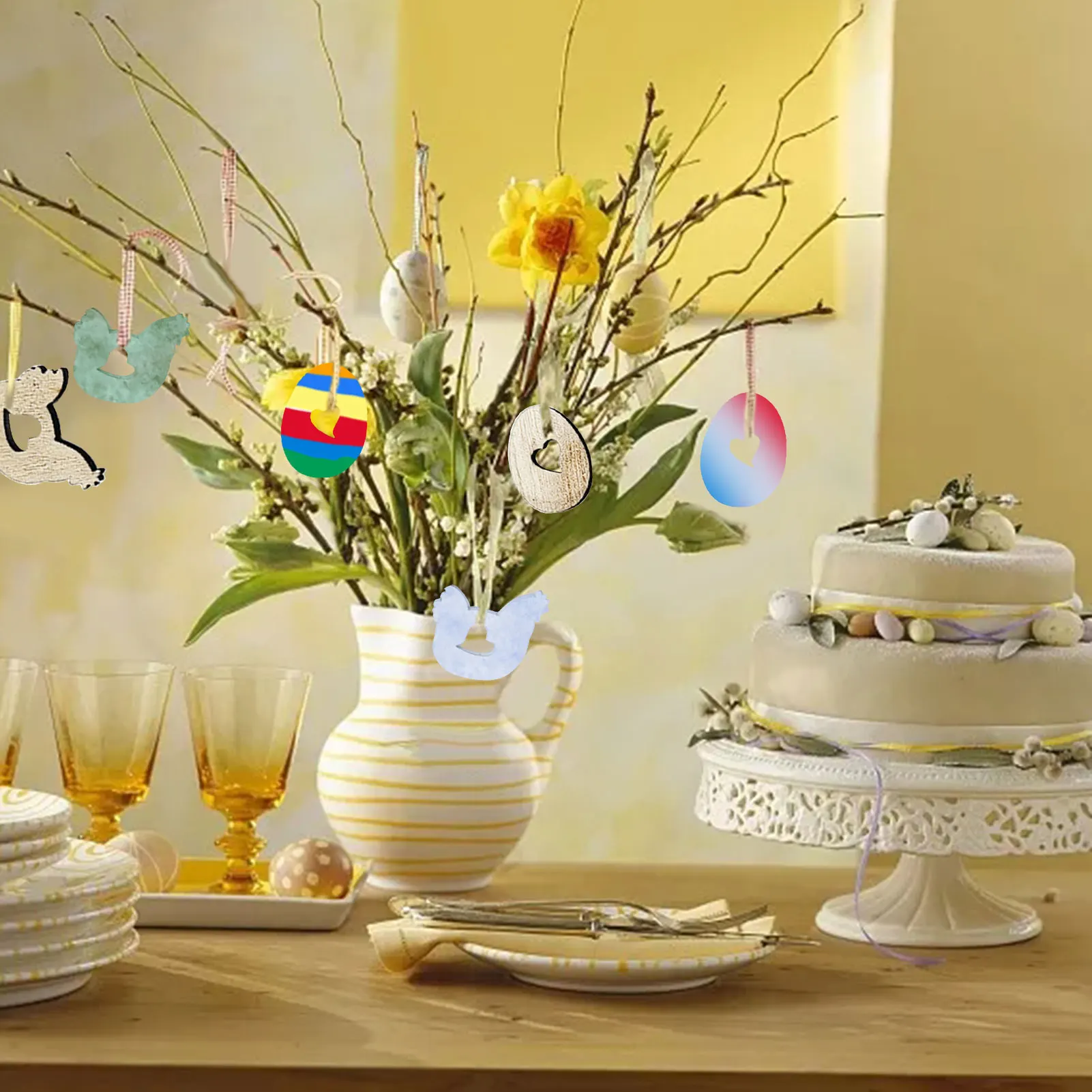 

Easter Wooden Small Wood Chip Set Home Decoration Children DIY Fun Decoration Family Party Decoration