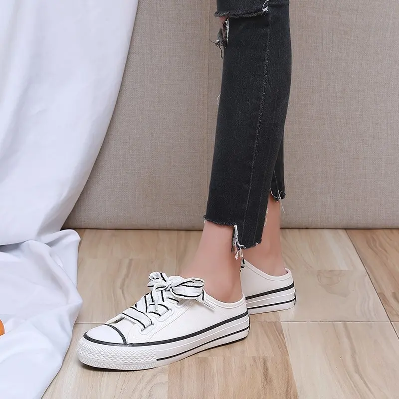 

Half tock canvas shoes for spring/Summer 2020 new platform slacker shoes for women comfortable flat loafers X569