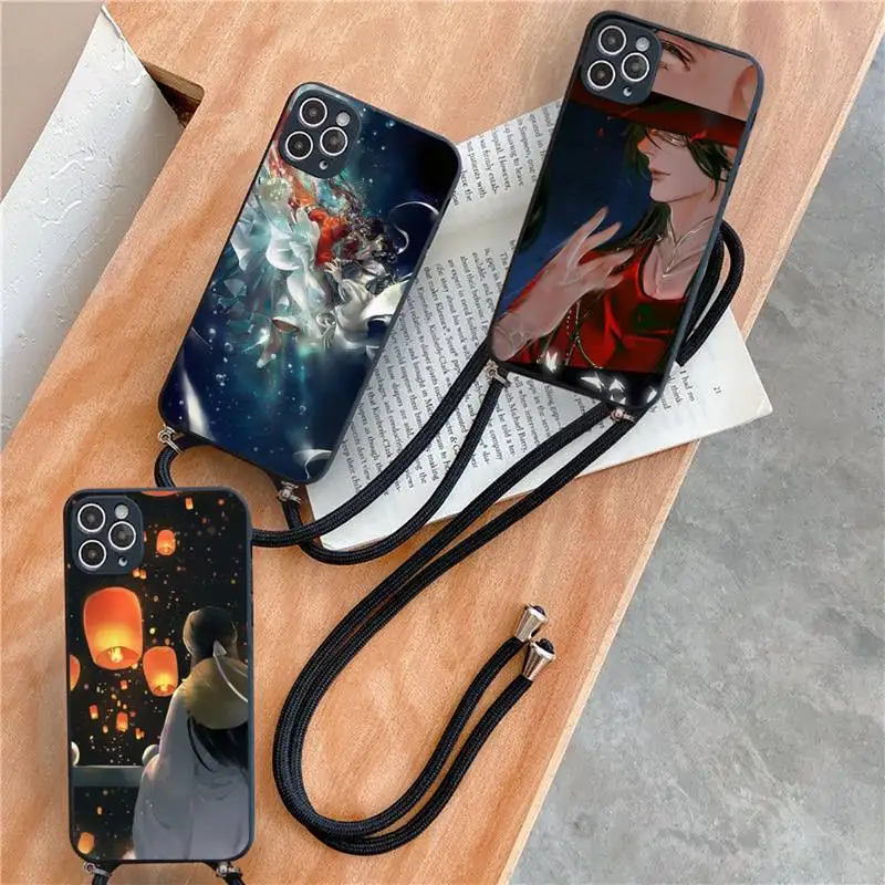 

Chinese style Tian Guan Ci Fu Phone Case For iPhone 7 8 11 12 X XS XR MINI Pro Max Plus Strap Cord Chain Lanyard soft