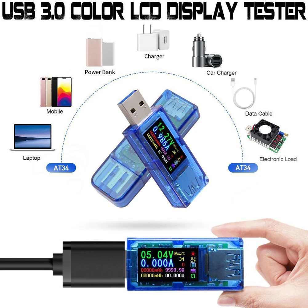 Измеритель напряжения батареи мощность вольтметр тестер ток USB 3 0 цвет ЖК-дисплей