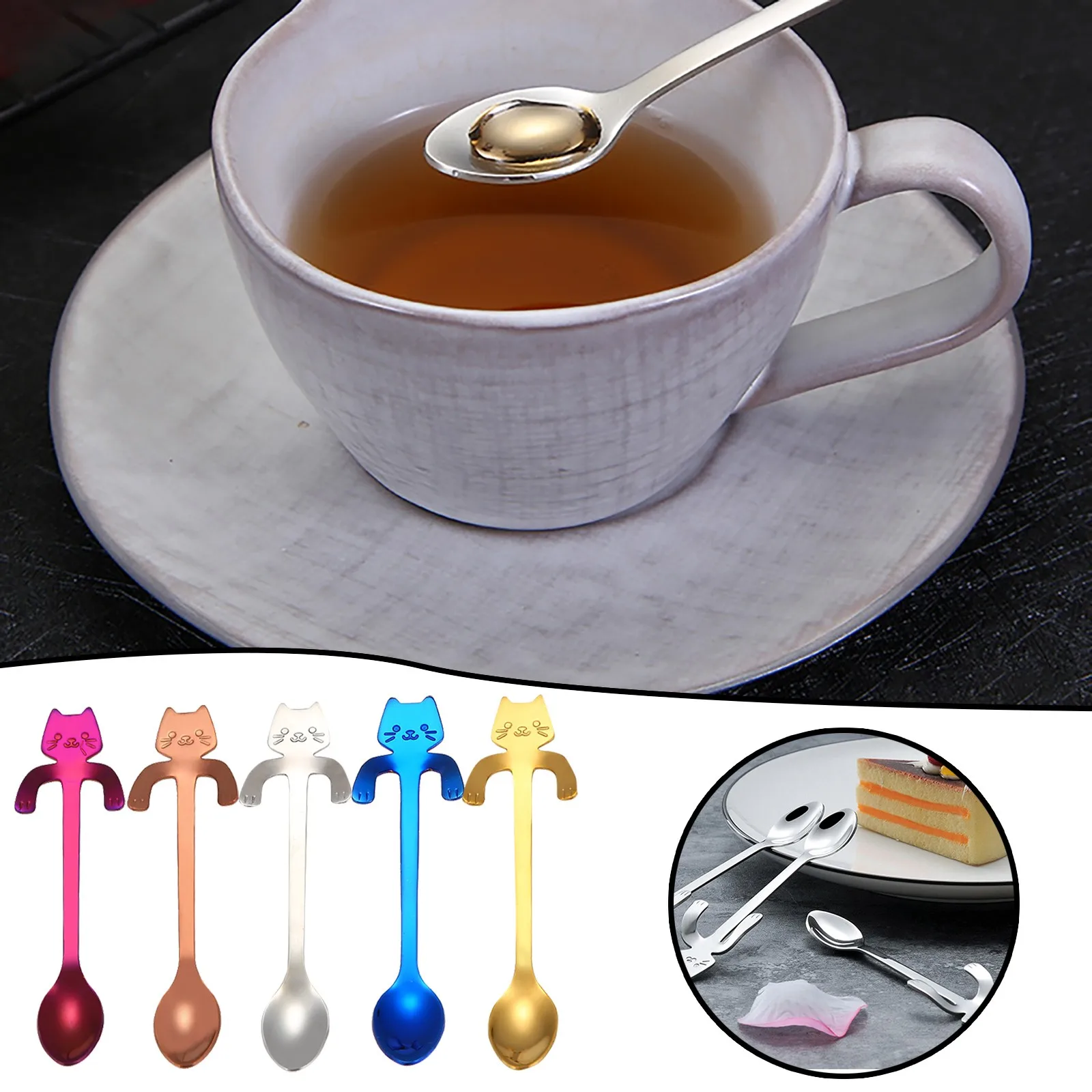 

Cat Coffee Spoon Short Handle Spoons stainless steel Flatware Coffee Dessert Drinking Tools Kitchen Gadget kitten stirring spoon