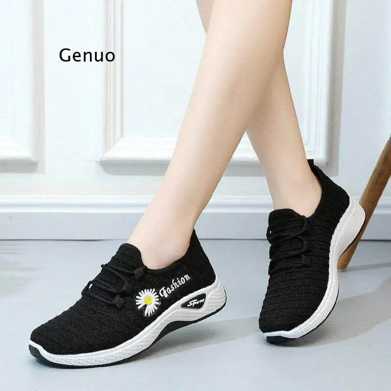 

New Spring Autumn Women's Shoes Small Daisy Mesh Breathable Sports Shoes Mother's Shoes Running Shoes Women's Vulcanize Shoes
