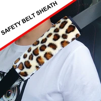 leopard winter plush car seat belt cover cow print fluffy safety belt padding case shoulder protection strap car interior