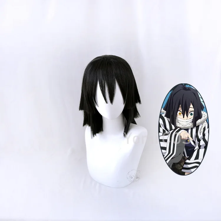 

Anime Demon Slayer: Kimetsu No Yaiba Iguro Obanai Cosplay Wigs Black Heat Resistant Synthetic Hair Wig Free Wig Cap
