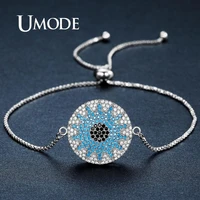 umode women wedding bracelet round evil eye bracelet blue rhinestone bangles adjustable jewelry accessoires ub0108