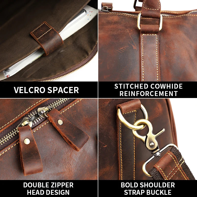 Vintage Crazy Horse Leather Travel Bag Genuine Leather Men Women Carry Hand Luggage Bag Big Capacity Weekend Travel Shoulder Bag