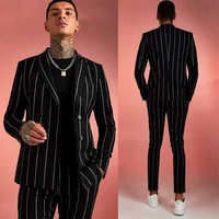custom made black wedding tuxedos vintage pinstripe fit formal best man suits groom wear 2 piece suits jacketpants