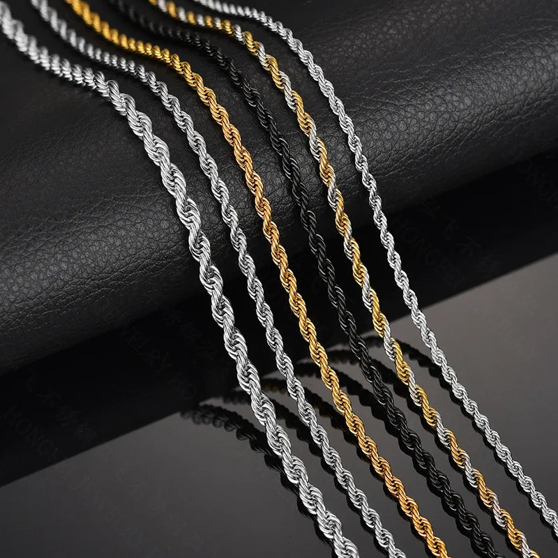 ZORCVENS New Stainless Steel Rope Chain Men Necklace Gold Tone Twisted Wave Links Basic Chains Choker Unisex Punk Jewelry | Украшения и