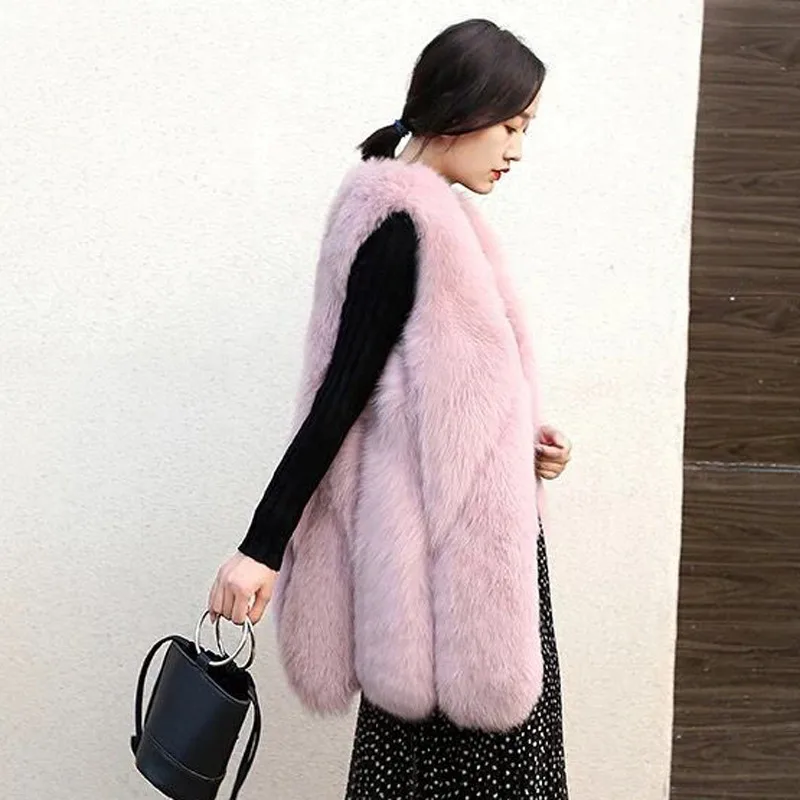 KALENMOS New Arrival Long Faux Fur Vest Fluffy Jacket Plus Size Women Slim Fake Coats High Quality Artificial Gilet 2020 | Женская