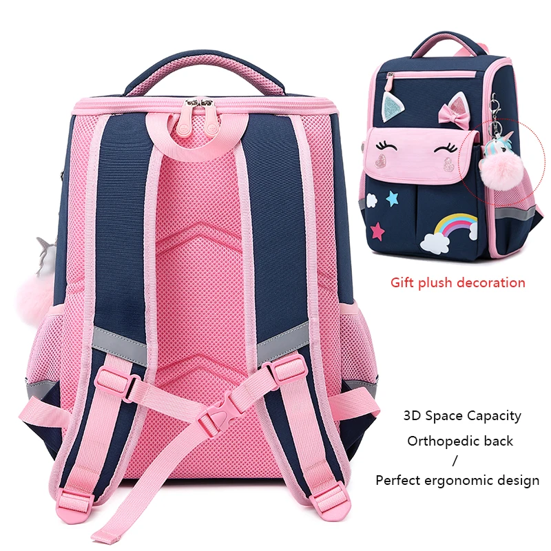 SUN EIGHT 3D Girl School Bags Cute Cartoon Children Backpacks Waterproof Bag For Kids Orthopedic Back Primary School