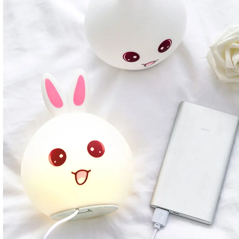

New Style Rabbit LED Night Light for Children Baby Kids Bedside Lamp Multicolor Silicone Touch Sensor Tap Control J8
