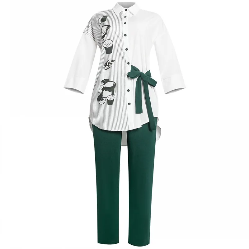 

Комплект из двух предметов, женские облегающие однотонные брюки и топ с воротником-стойкой и рукавом 3/4, модный офисный женский костюм с аси...