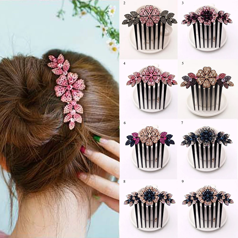 

Crystal Rhinestones Flower Hair Combs Clip Vintage Hairpins Bridal Wedding Headdress Women Hair Accessories Disk Headwear