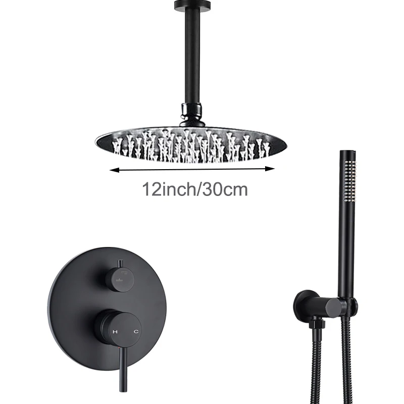 12 inch type B Настенный черный смеситель для ванной комнаты, латунный матовый черный душевой набор, смеситель для душа в форме дождя, кран для душа, 2 выхода, латунный кран для воды, латунный кран - Цвет: 12 inch type B