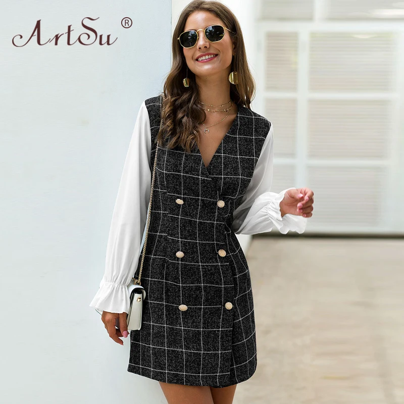 ArtSu элегантное ТРАПЕЦИЕВИДНОЕ ПЛАТЬЕ-Блейзер для работы женское с оборками в