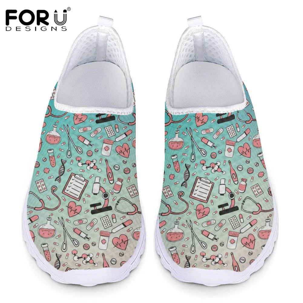 

FORUDESIGNS Women's Flats Shoe Cartoon Medical Equipment Pattern Slip-on Loafers Ladies Breathable Air Mesh Sneakers Shoe Mujer