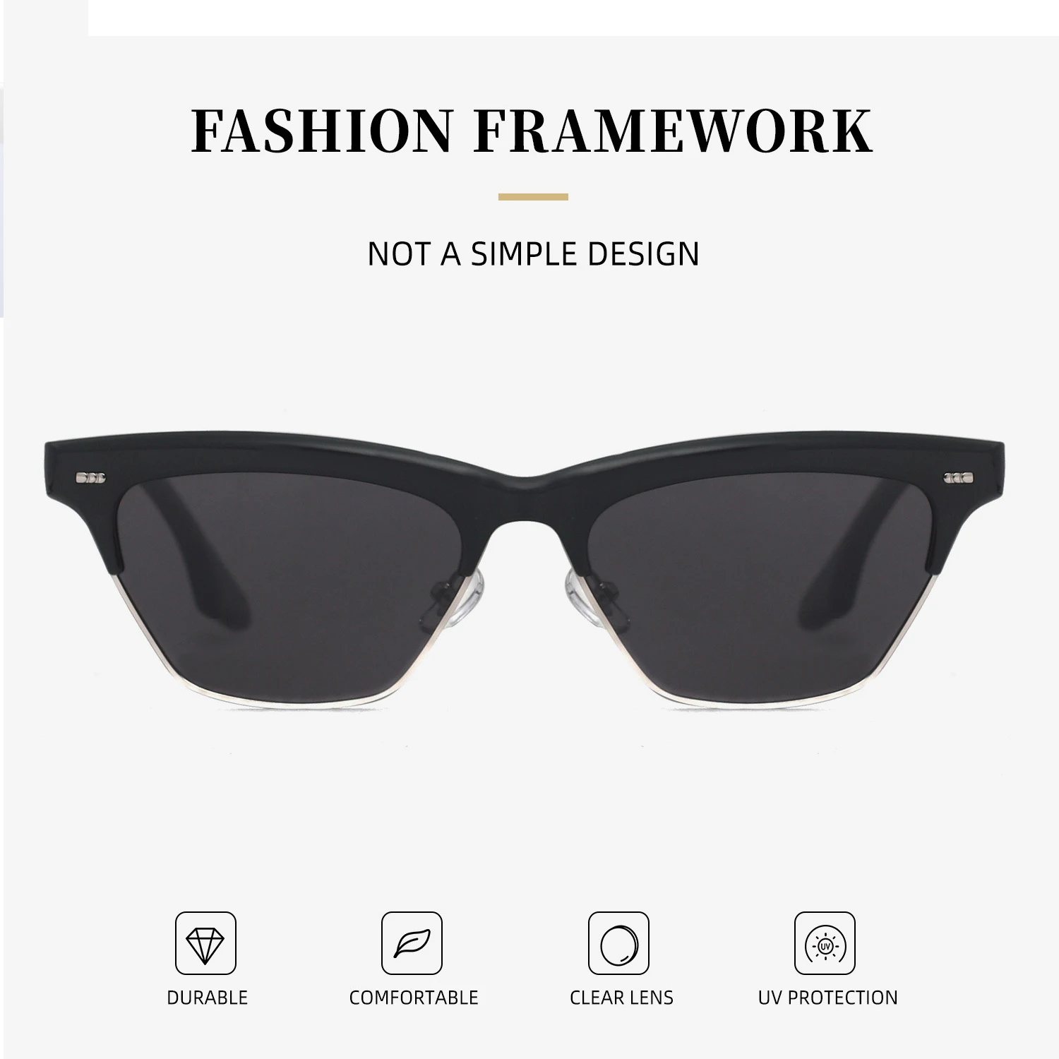 Очки солнцезащитные женские поляризационные кошачий глаз в полуоправе с