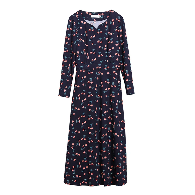 

Autumn Winter 4XL Plus Size Print Long Sleeve Dress 2021 Vintage Floral Cotton Midi Dresses Classy Women Bodycon Party Vestidos