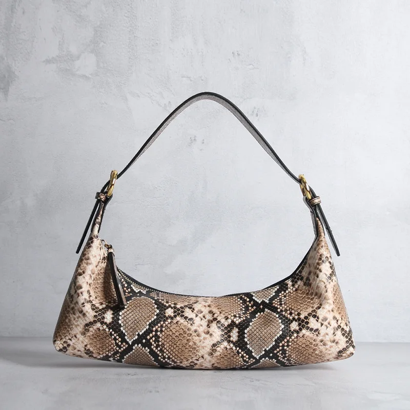 

Women's bag light luxury python pattern underarm bag senior Baguette bag retro shoulder bag crescent bag