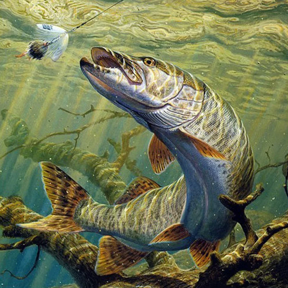 Diamond mosaic animals Hooked fish DIY 5d Embroidery Set For Stitch Mosaic Drawings Picture By Numbers | Дом и сад