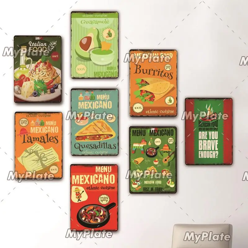 Мексиканская еда металлическая табличка винтажная Жестяная Табличка для