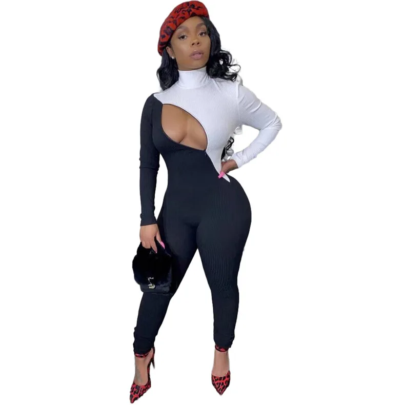 

21 spring three color zipper sportswear skinny sexy playsuit full sleeve jumpsuit slim romper women clothes womens fashion
