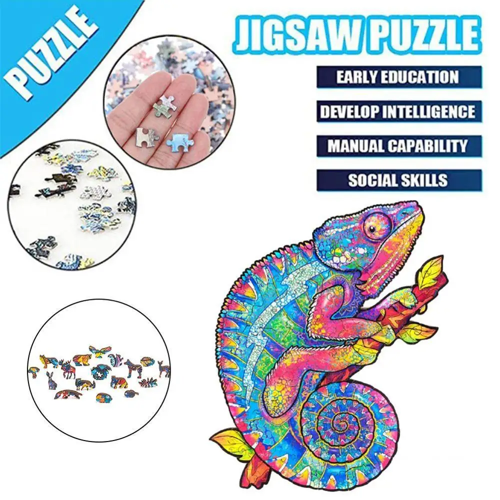 

A3/A4/A5 Wooden Cartoon Chameleon Design Adult Kids Jigsaw Puzzle Gift Puzzle Pieces Decor Toy Board Home Toy S7H8