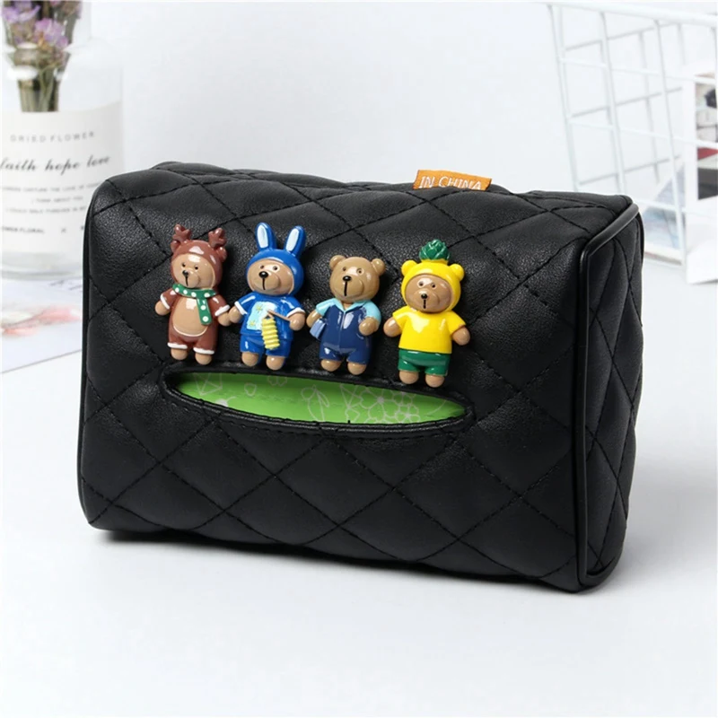 

Cartoon PU Leather Car Tissue Box Auto Armrest Type Tissue Case Sun Visor Type Napkin Paper Bag Seat Back Hanging Paper Holder