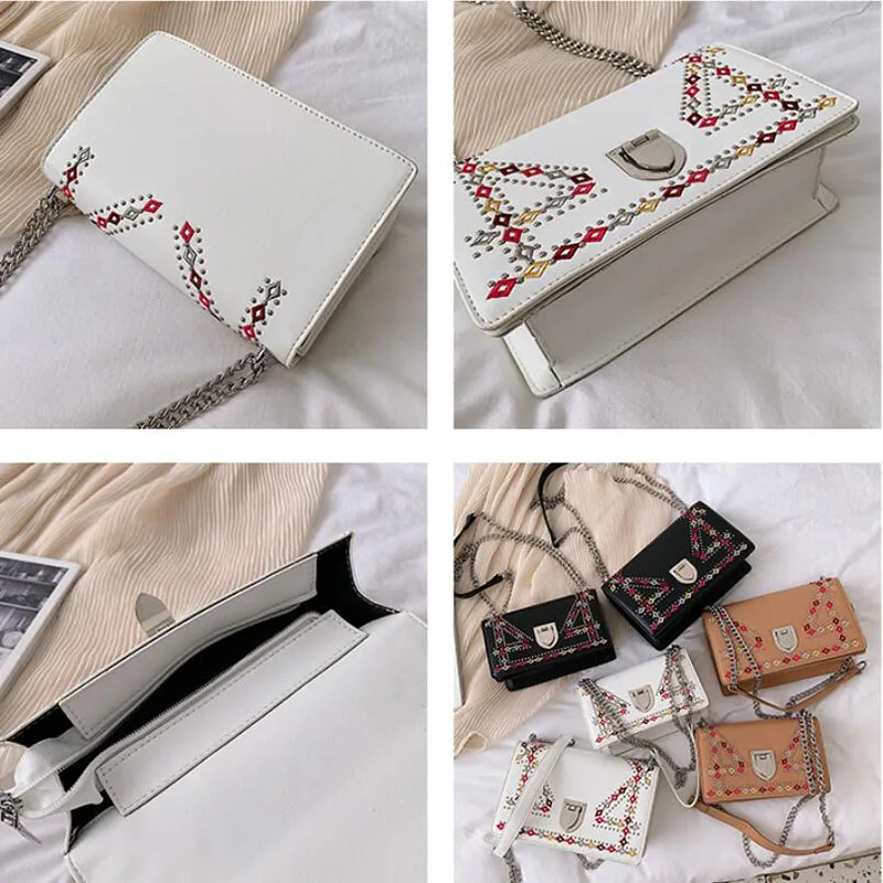 2019 new vintage embroidery women handbags crossbody shoulder bags small flap ladies hand pu leather luxury dames tassen | Багаж и сумки