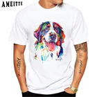 Новая модная летняя мужская футболка с коротким рукавом с забавным бернским горным принтом собаки акварелью повседневные топы для мальчиков в стиле хип-хоп белые футболки