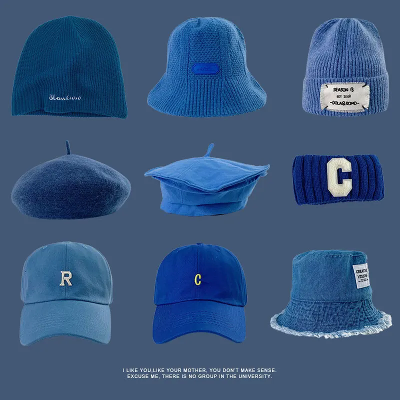 

2021 New Fashion Autumn Winter Klein Blue Wool Hat Men's Duck Tongue Hat Winter Baseball Hat Women's Winter Blue Knitted Beret